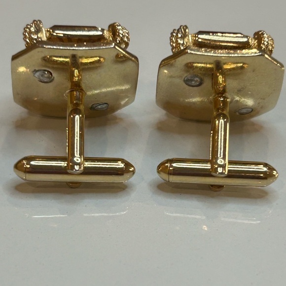 Art Deco faceted watermelon Rivoli gold tone cuff links old money elegant classy - Picture 3 of 4